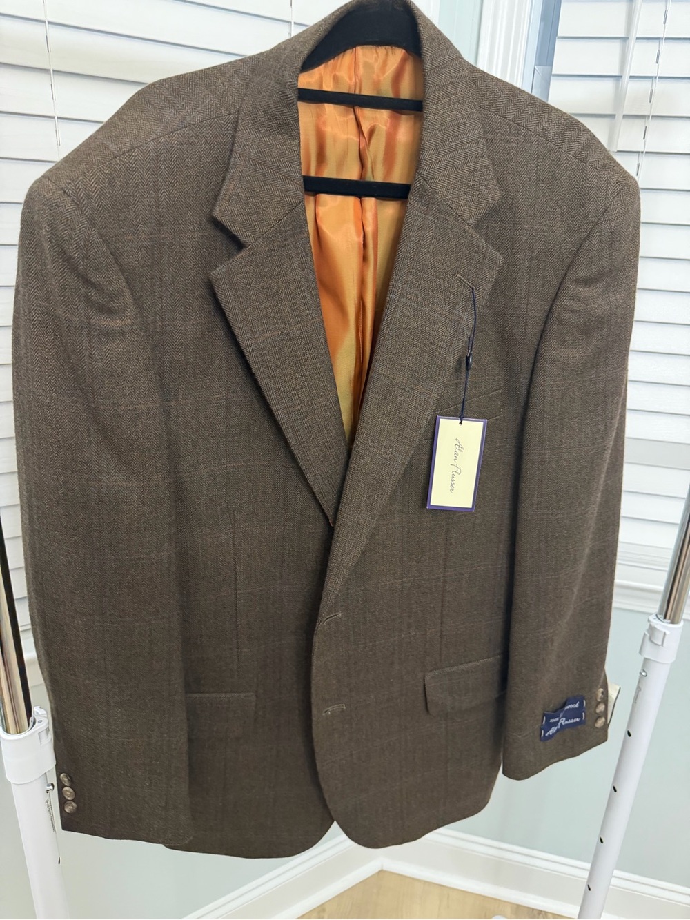 Alan Flusser Brown Herringbone Sport Coat with Orange Lining